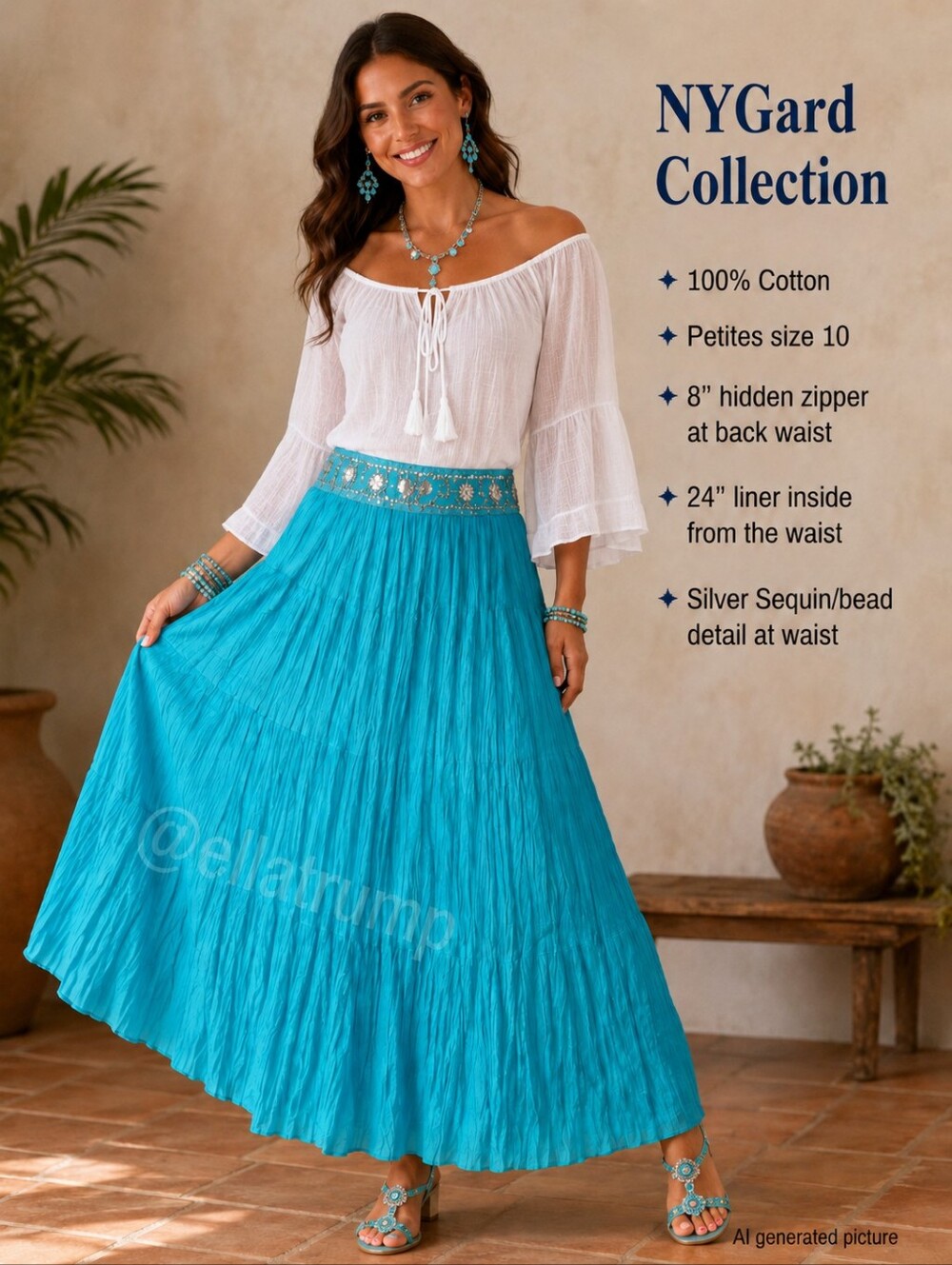 NYGard Collection Turquoise Maxi Skirt Petite Size 10